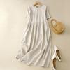 Women's Summer Minimalist Design Dress with Pockets: Cotton-Linen Boho-Chic Retro Short-Sleeve Dress