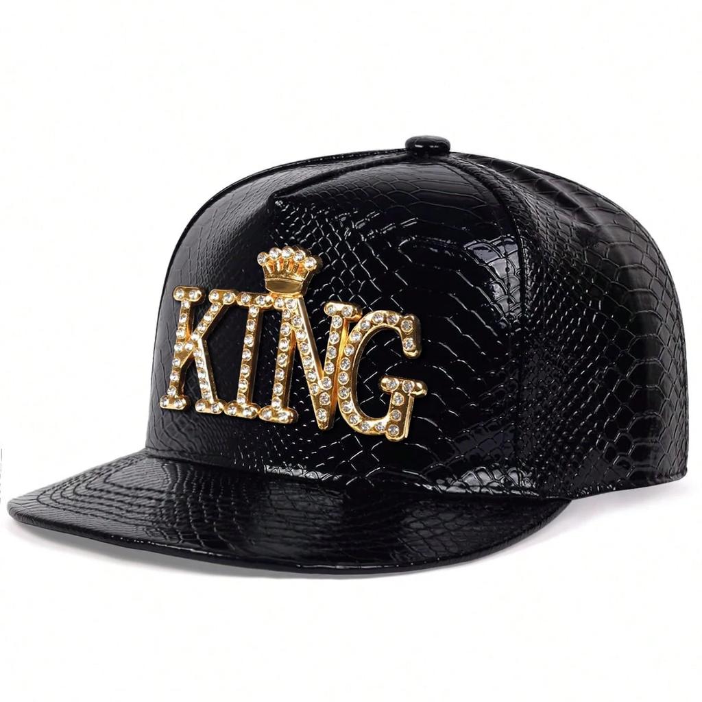 Unisex King Pattern Leather Hip-hop Hat Spring Autumn Adjustable Snapback Baseball Cap Sunscreen Hats