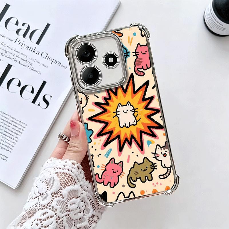 

Мультяшная тематика милых кошек Покрытие Чехол для телефона Для Xiaomi Redmi Note 14 15 Pro Plus 13 12 11 11S 11T 10 9S 9 5G Противоударный Airbag Co Redmi Note 15 5G