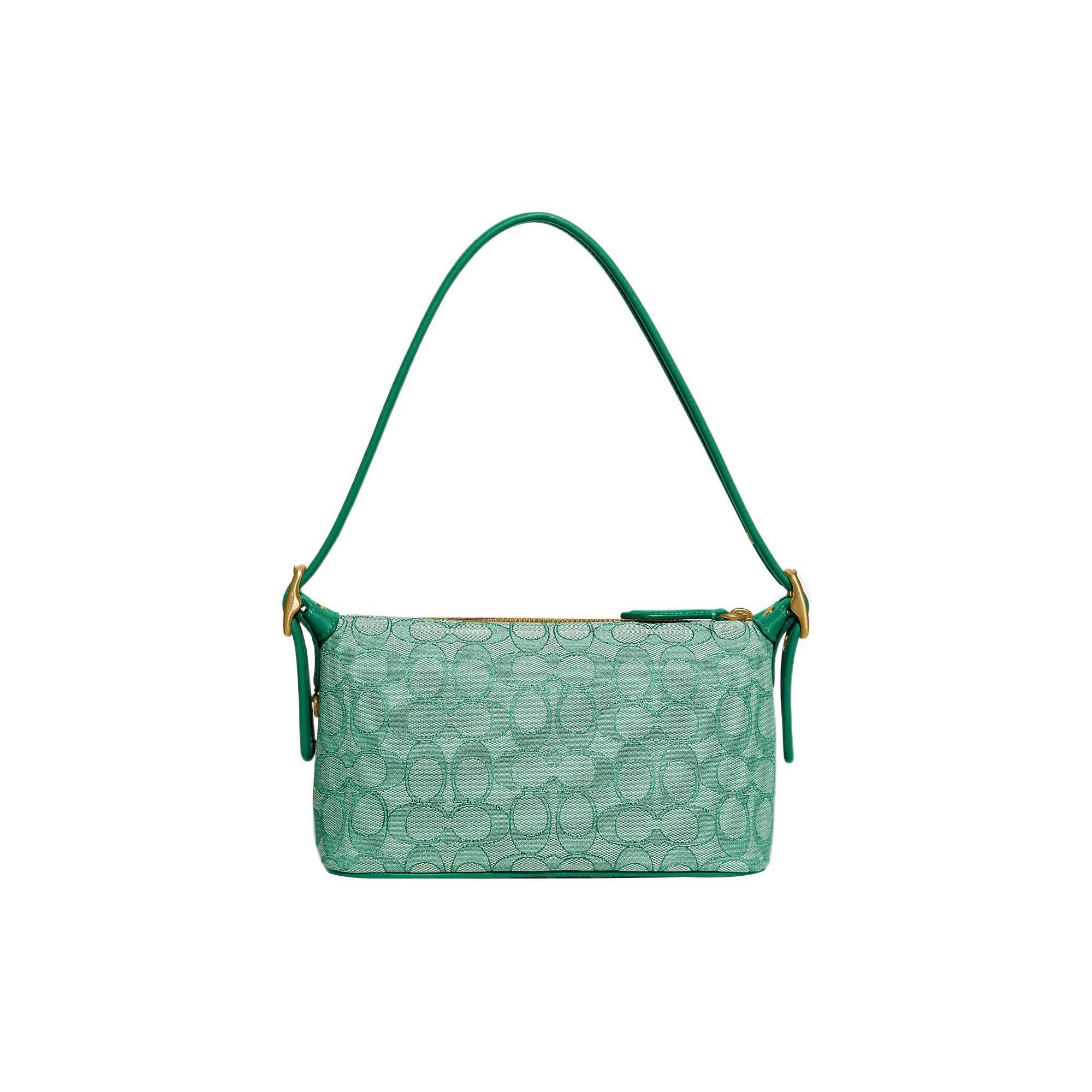 Coach Women's Green Demi 23 Classic Monogram Zipper Closure Jacquard Fabric With Recycled Leather Shoulder Bag Shoulder Bag Ce736-B4v2v