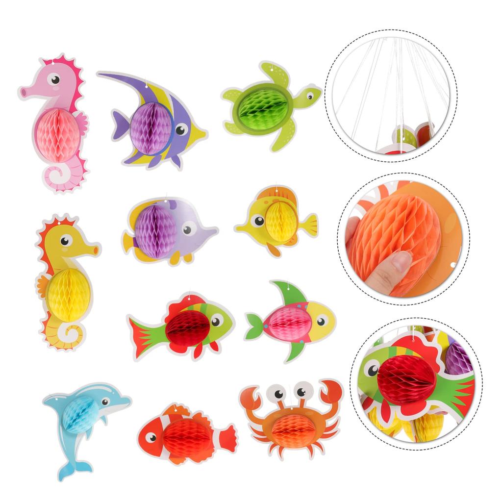 EXCEART Honeycomb Ball Pompoms Marine Theme Origami 11 Pieces Sea Decoration Paper 3D Stylish Cute Birthday Decoration Event Decoration Sea Animal Set