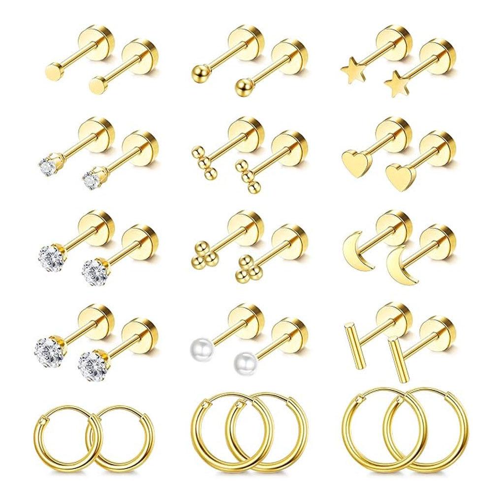 Stainless Steel Zirconia Ear Cuff & Stud Earrings Set – Elegant European & American Design