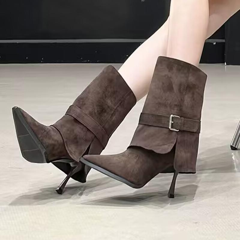 Fashion High Heels Women Ankle Boots Pointed Toe Fashion Dress Shoes Luxury Suede Winter Botas 2025 Designer Pumps Mujer Chelsea Boots