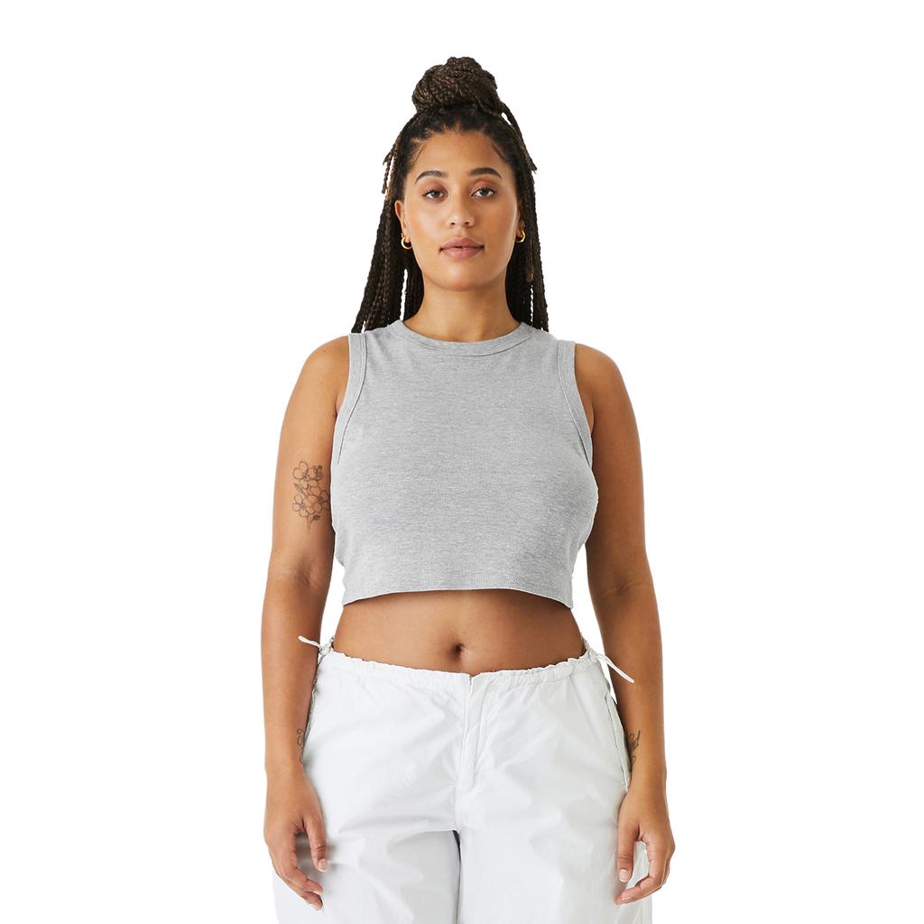 Bella + Canvas Womens/Ladies Heather Micro-Rib Cropped Muscle Tank Top