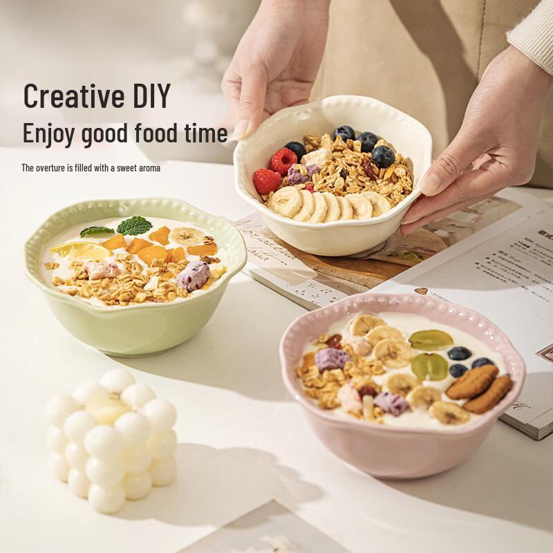 Deouxingguang French Beaded Ceramic Salad & Yogurt Bowl