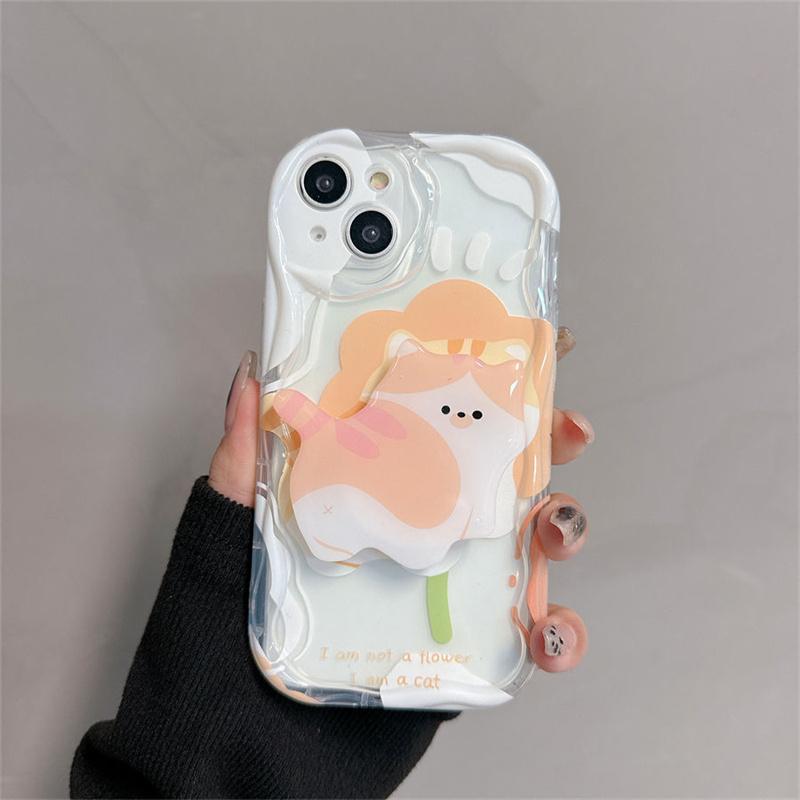 Floral Flower Bracket Case Cover for Samsung Galaxy S25 S24 FE S22 S23 Ultra Plus A56 A55 A35 A54 A15 A16 A17 5G Wavy Shell