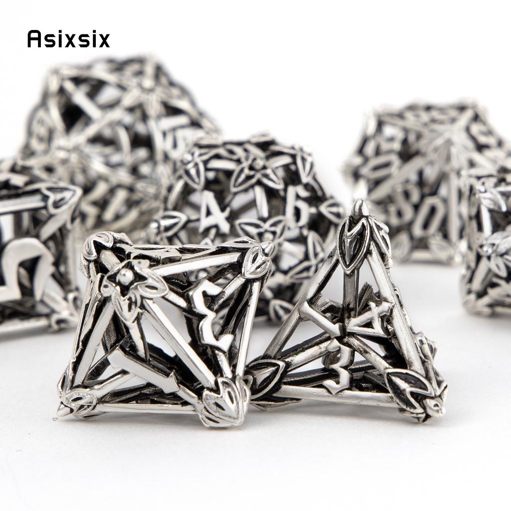 7 Pcs White Leaf Flower Metal Dice Hollow Metal Polyhedral Dice Set Suitable For Role-Playing Dice PropBoard Game Gift