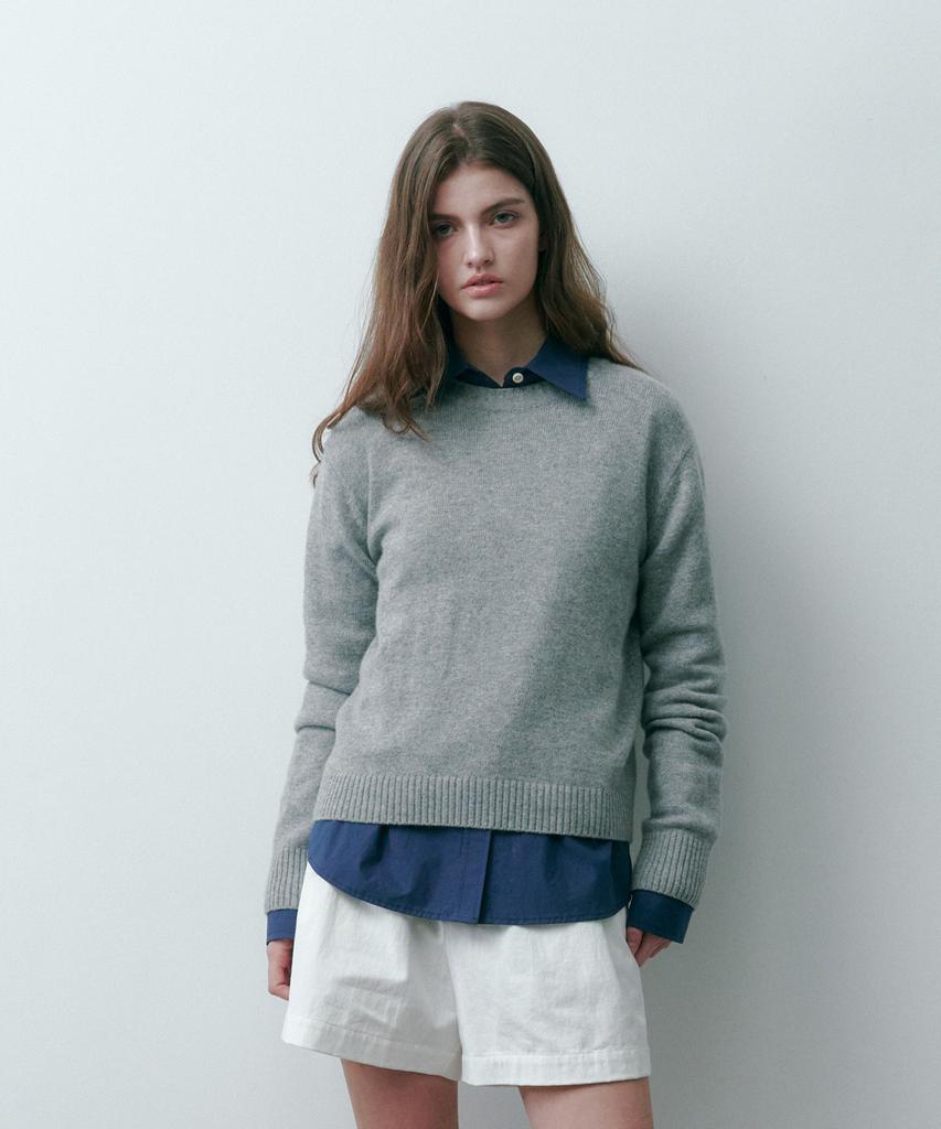 Solteuaenchokollis Cashmere Wool Round Knit Light Grey 4W2246301