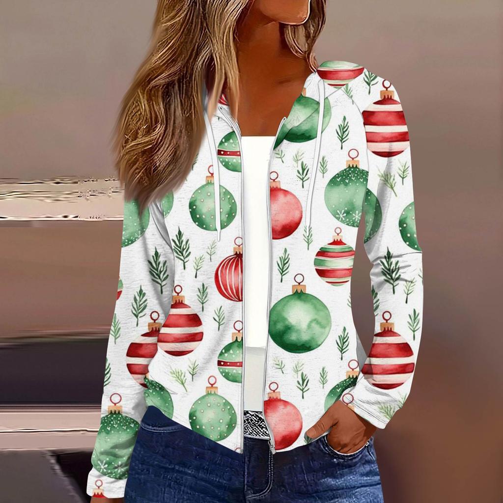 Dame Mote Juleprint Casual Glidelås Langermet Hettejakke