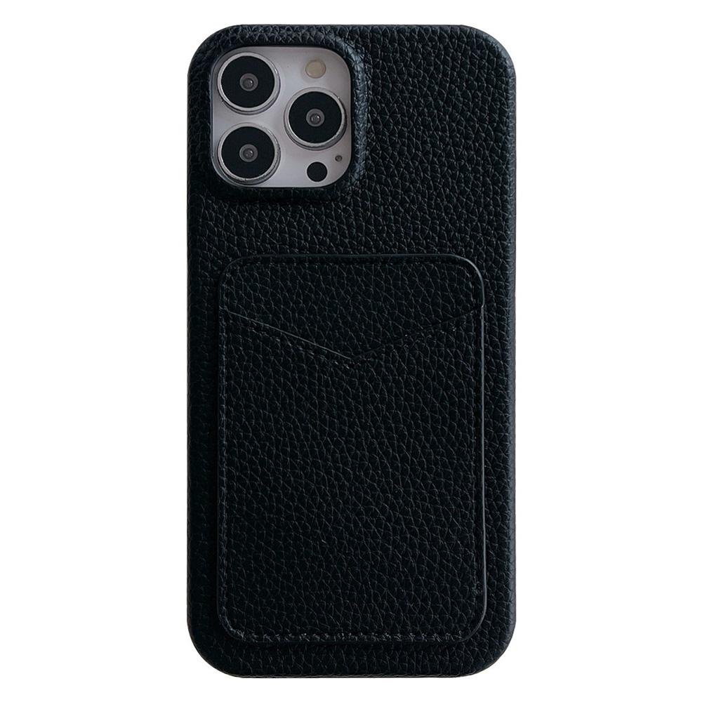 

For iPhone 16 Pro Case Litchi Texture Anti-Scratch PC+PU Leather Phone Cover with Card Holder Black