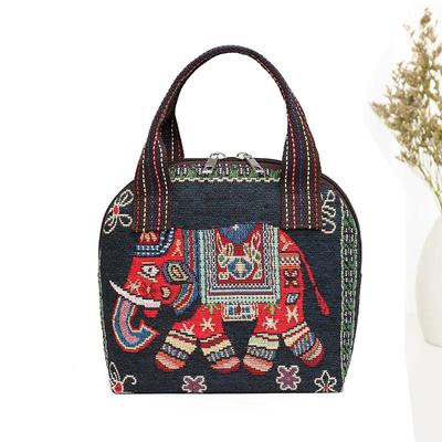 Ethnic Style Handbag Trendy Animal Embroidery Handbag Canvas Women Shoulder Bags Women Grocery Storage Pouch