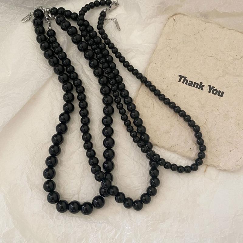 Bohemia Imitation Pearl Choker Necklace Long Black Pearls Necklace for Women