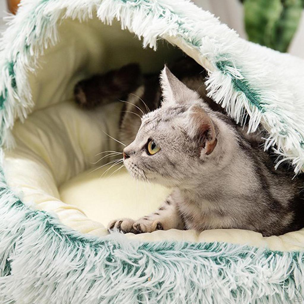 cat and dog Beds, Soft Plush Round Bedding Sleeping Pet Calming Nest Bed Cuddler for Kitten