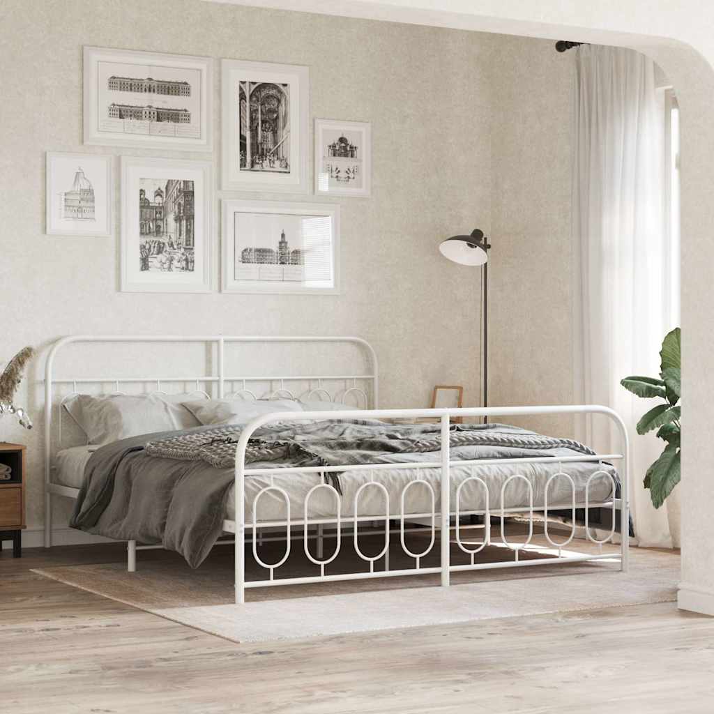 Metal Bed Frame with Headboard and Footboard White 183 x 213 cm
