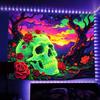 Neon-Style Rose Skull Tapestry, Psychedelic Wall Decor, Gothic Punk Aesthetic for Bedroom and Living Room Backdrops