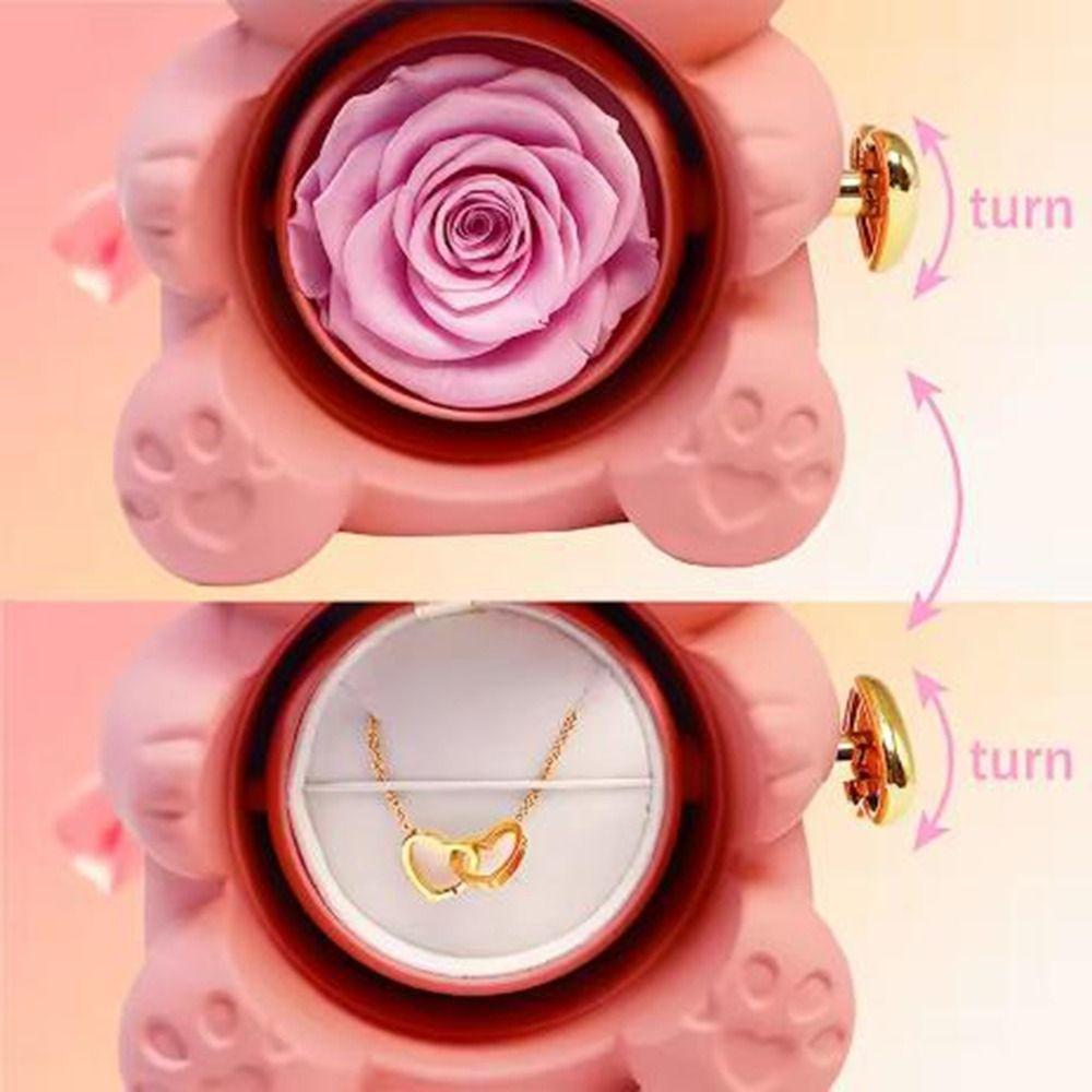 Cute Rotating Hugging Bear Jewelry Box Romantic Rose Bear Gifts Box  Birthday Gift