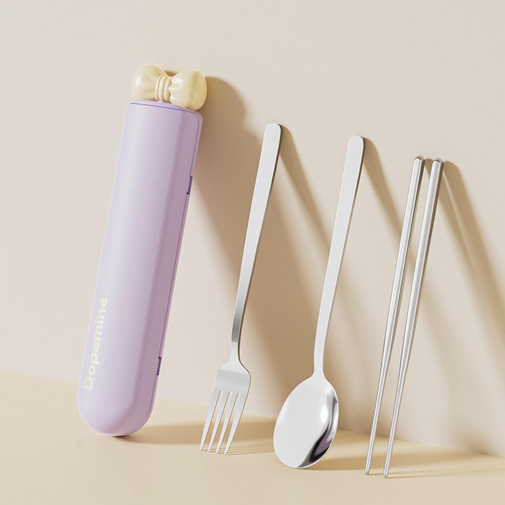 

Встроенный бесшумный слот Дофаминовый дорожный набор столовых приборов Магнитный дизайн Набор вилка ложка палочки для еды Работник фиолетовый