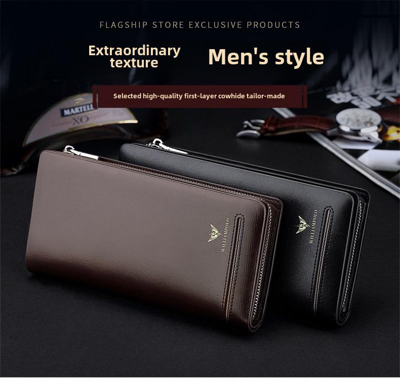 King Paul Herren Echtes Leder Diebstahlsichere Lange Reißverschlussbrieftasche