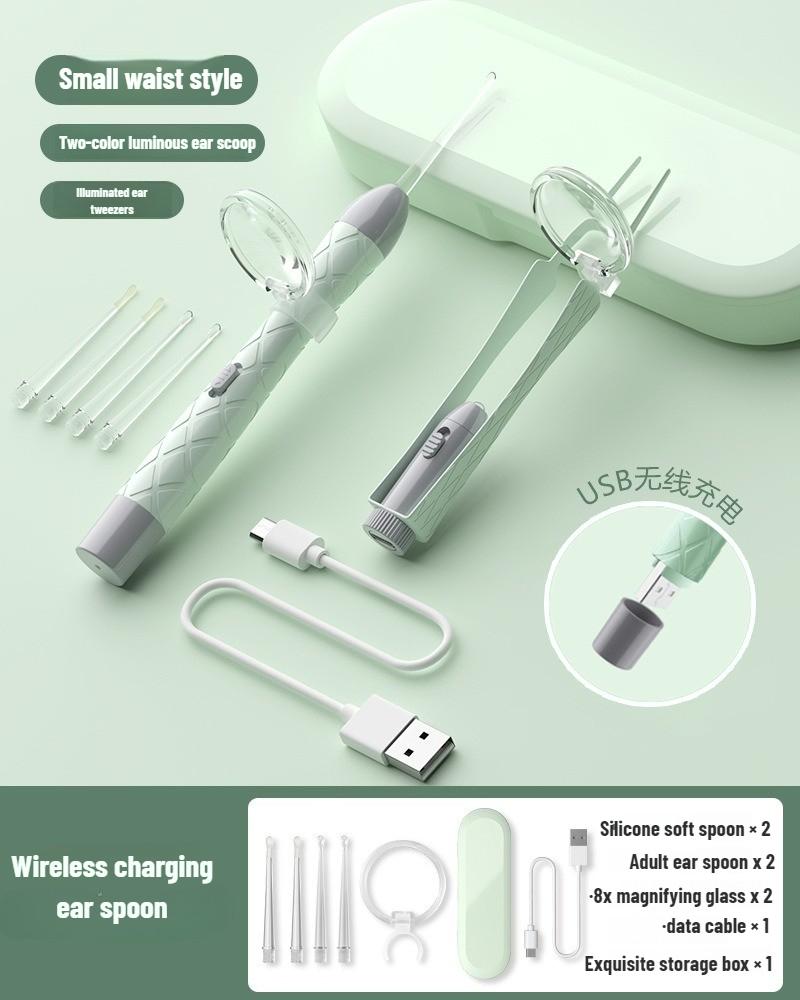 LED Ear Wax Removal Tool Kit USB Rechargeable Stainless Steel Soft Silicone Tips Portable Storage Box For Home Daily Cleaning
