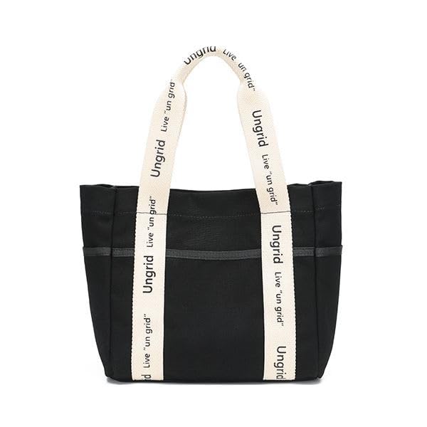 

Холщовая сумка-тоут большого объема с логотипной лентой, размер F [Anglit], черно-белая,