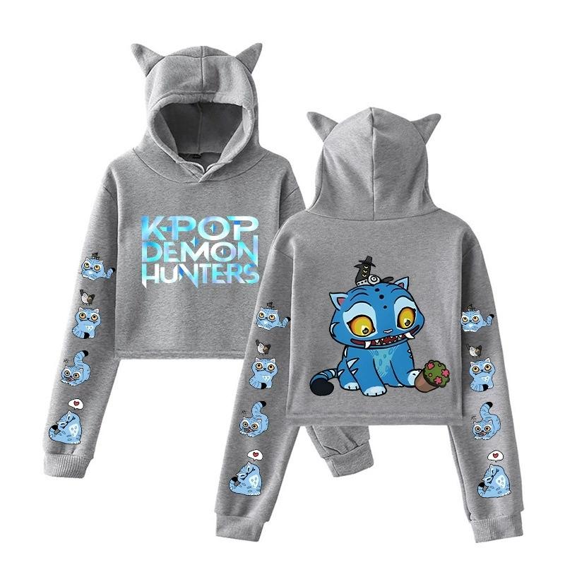 Anime Kpop Dämonenjäger Niedlicher Tiger Crop Tops Damen Sweatshirt Langarm Mädchen Mode Sweatshirts Geschenk
