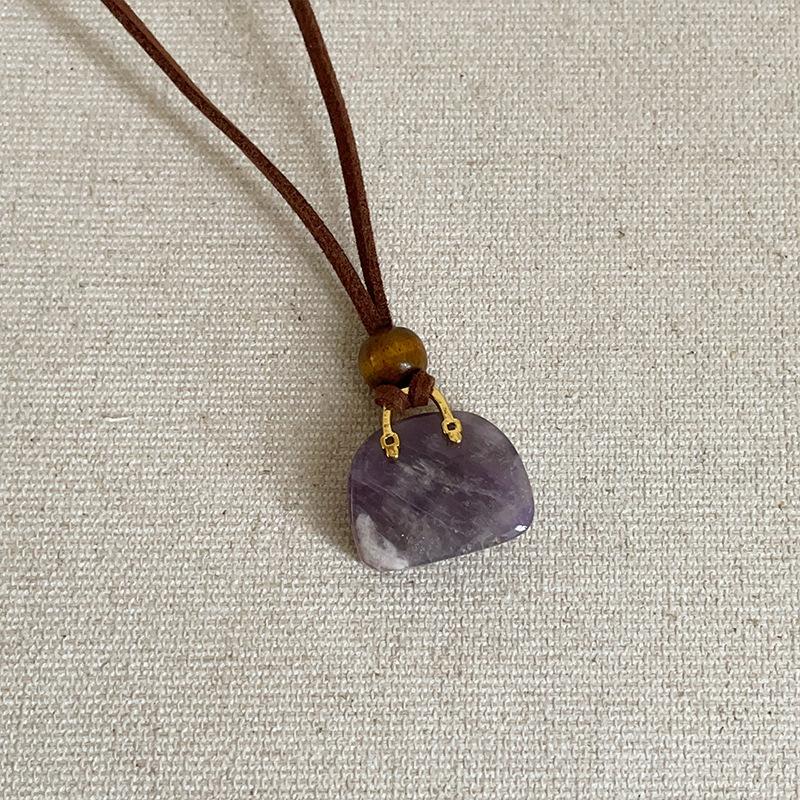 Design Sense Tiger'S Eye Stone Natural Stone Bag Pendant Necklace Women'S Autumn And Winter Fashion Versatile Neck Chain Sweater Chain