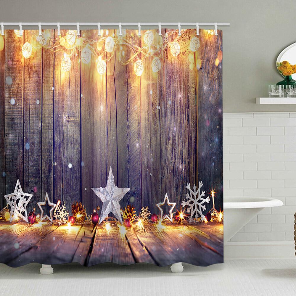 

Christmas Shower Curtain Waterproof Polyester Bathroom Decor with Hooks Washable Bathtub Curtain W150X180H CM