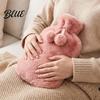 Period Pain Relief Hot Water Bag 2L Bottle with Plush Cover, Pompom Drawstring Explosion Proof Bag, Winter Warm for Hands, Feet, Stomach Reusable