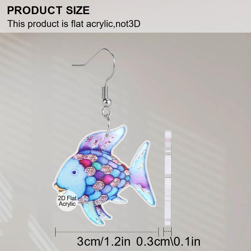 2D Flat Rainbow Fish Earrings Acrylic Rainbow Fish Whale Mermaid Drop Dangle Earring Teacher Earrings for Teachers,  Back To School Jewelry