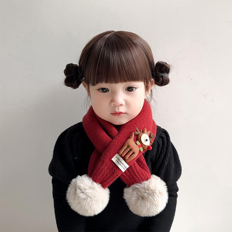 Korean Style Red Knit Scarf for Kids - Christmas 2024 Warm Crossed Neck Warmer