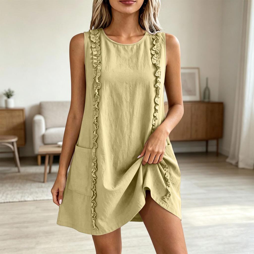 Sleeveless Ruffle Trim Tank Dress for Women Loose Fit Sundresses for Women Spring Dresses for Women Vacation Outfits for Women