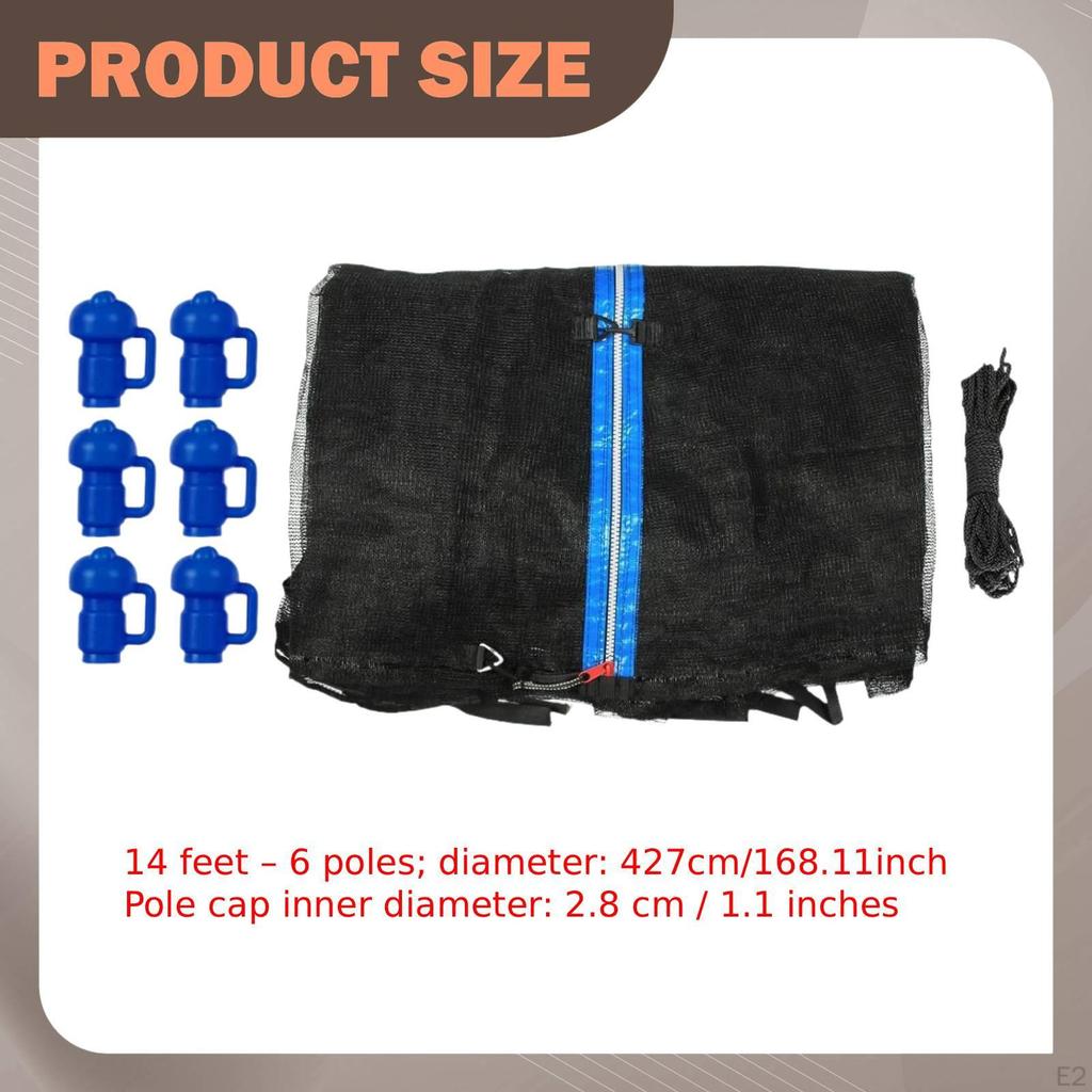 Trampoline Safety Enclosure Net Fence Weather Resistant Protective 14ft 6 poles 4.27m