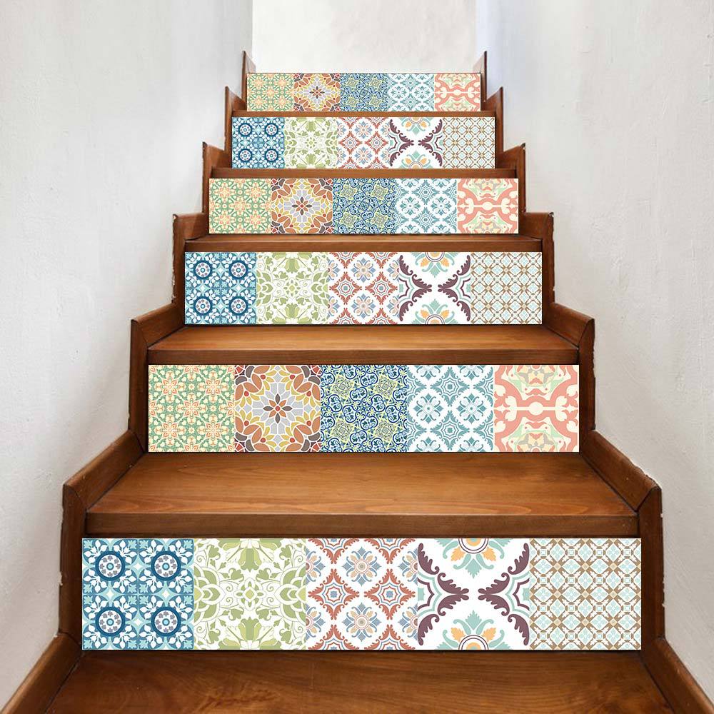 Creative Tile Self-Adhesive Staircase Sticker, Living Room Diy Decoration Home Waterproof And Anti-Fouling Wall Sticker 6 Pieces