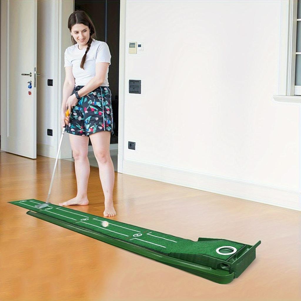 Indoor Golf Putting Mat with Auto-Ball Return & Behind-the-Hole Ball Collector - Putter Alignment Guides At 3, 5 & 7 Feet