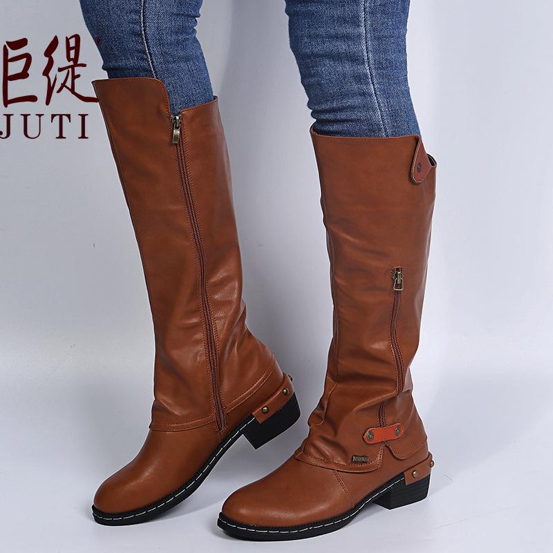 

Juti 2020 autumn and winter new foreign trade large size boots WISH Amazon Europe beautiful women s leather boots 43 коричневый