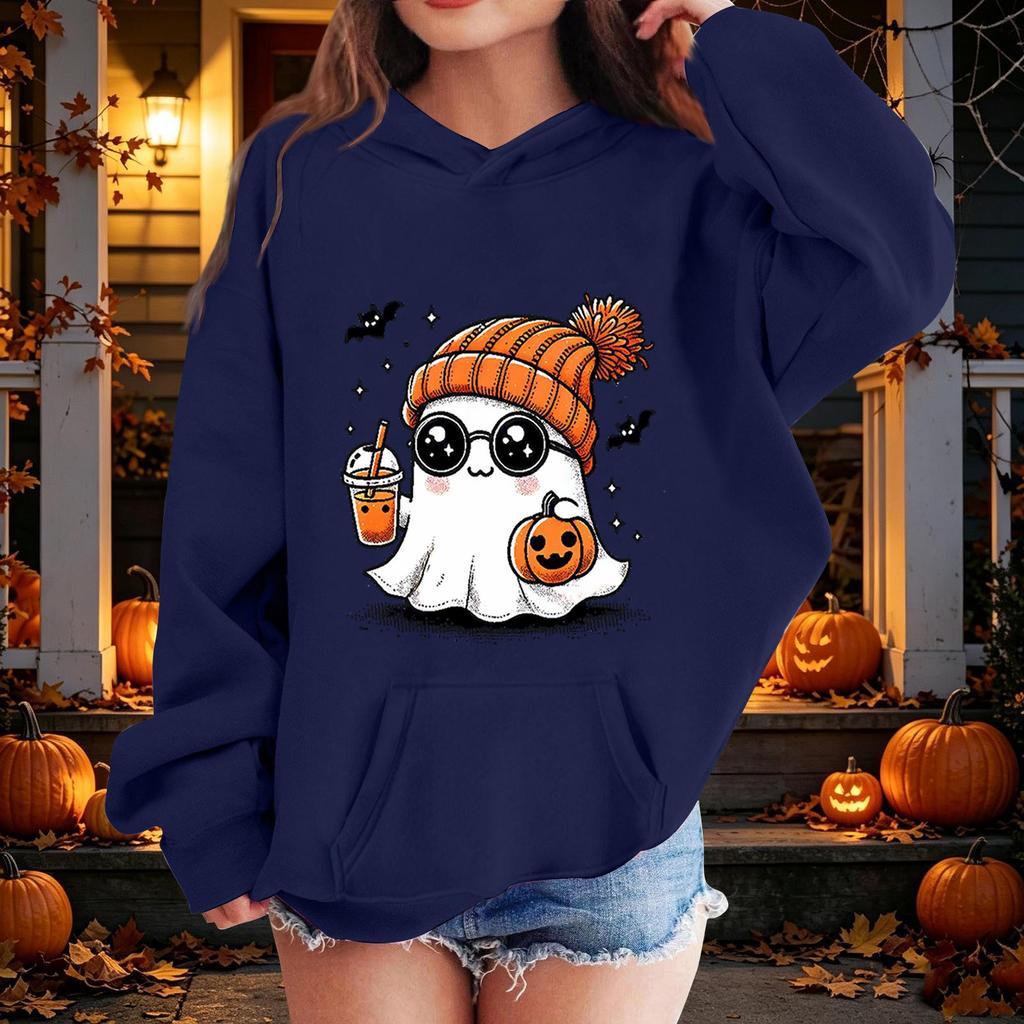 Kids Halloween Printed Hoodie, Loose Fit Casual Pullover for Boys Girls