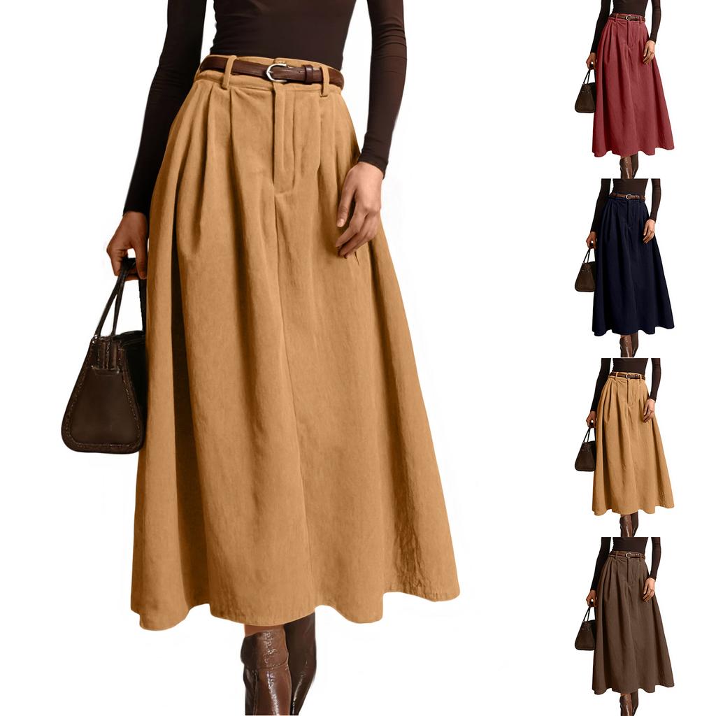 Women Casual High Elastic Waist Long Solid Skirt