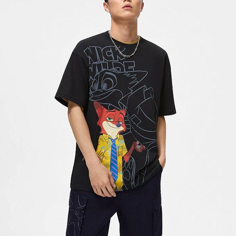 Li-Ning Disney Zootopia Cartoon Print Casual Short Sleeve T-Shirt Men Tops Black AHST271-1