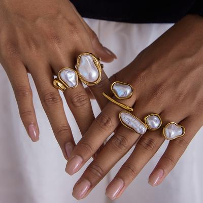 Imitation Baroque Pearl Ring Titanium Steel Does Not Fade Jewelry Light Luxury Stainless Steel Autumn and Winter