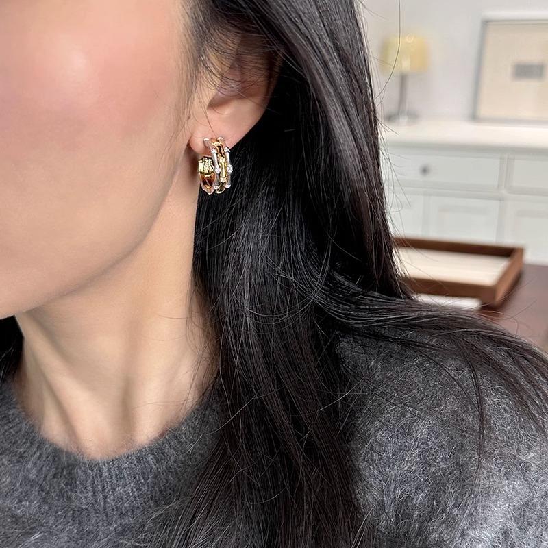 High-end new Chinese gold and silver color matching bamboo earrings, new popular models in the year, unique earrings for women