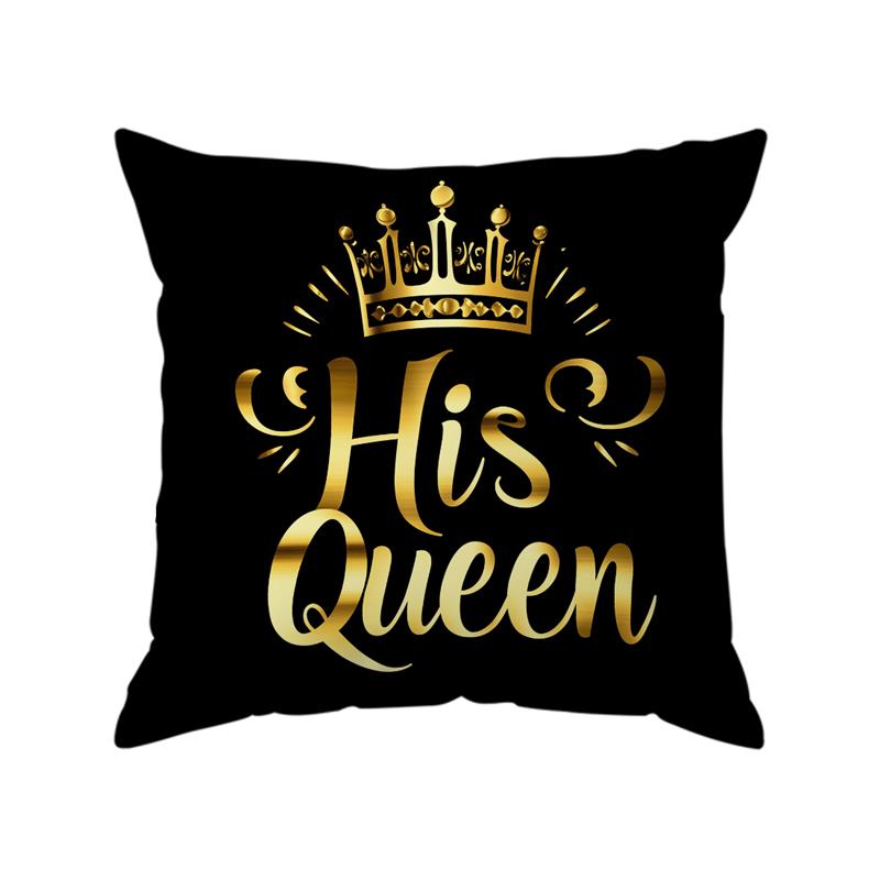 1Pc King And Queen Cushion Covers Black Polyester Pillow Cover For Home Sofa Chair Bed Car Party Table Decoration