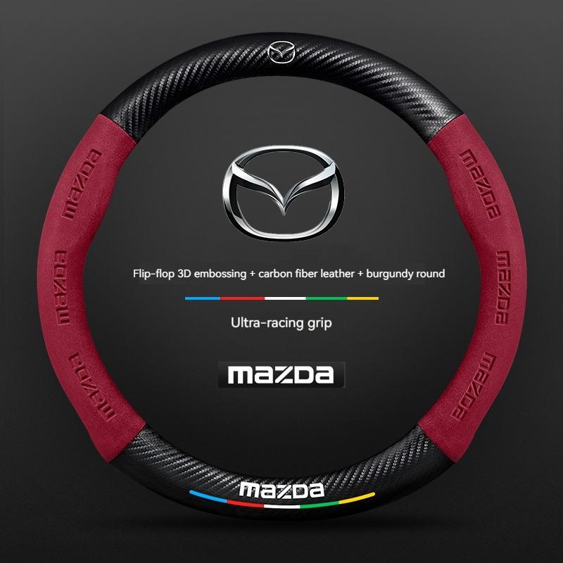 AAFD1 Do Mazda 3 5 6 SKYACTIV Axela Atenza CX30 CX5 CX8 CX9 MX5 RX8 RX7 BT50 Włókno węglowe Zamsz Pokrowiec na kierownicę samochodową Akcesoria