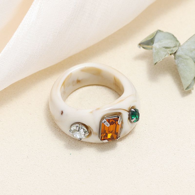 Round Rings Square Crystal Transparent Colorful Simple Geometric Resin Acrylic