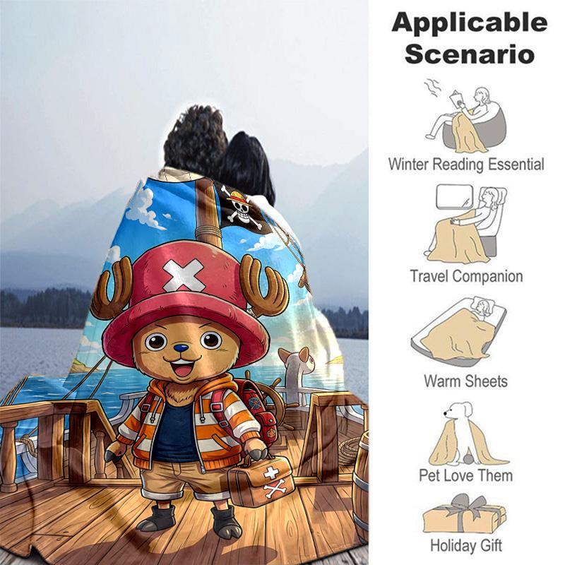 1pc One Piece Chibi Characters Soft Throw Blanket Flannel All Season Light Weight Living Room/Bedroom Warm Blanket. M7270144