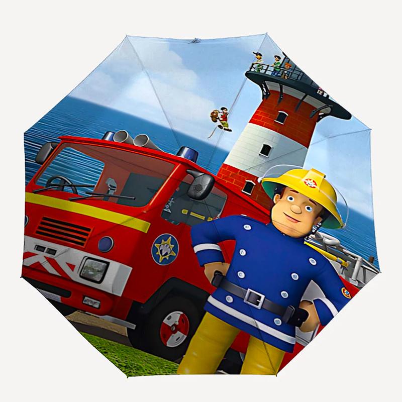 Fireman Fire Trucks Themed Travel Umbrella-8 Ribs Automatic Opening and Closing, Portable Folding Design, Compact and Stylish Umbrella Suita