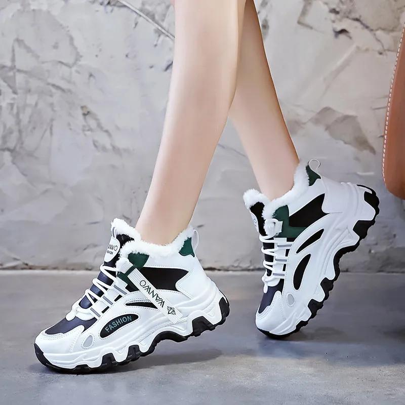 

Женские теннисные зимние туфли на платформе со шнуровкой из вулканизированной стали, новые повседневные кроссовки из толстой дышащей сетки, бархатные теплые туфли для папы 36 чёрный