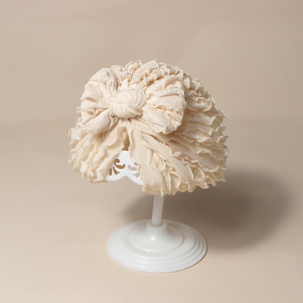 European Newborn Baby Beanie Hat with Gauze Cow Print Bow Decor, Brimless Indian-Style Infant Cap