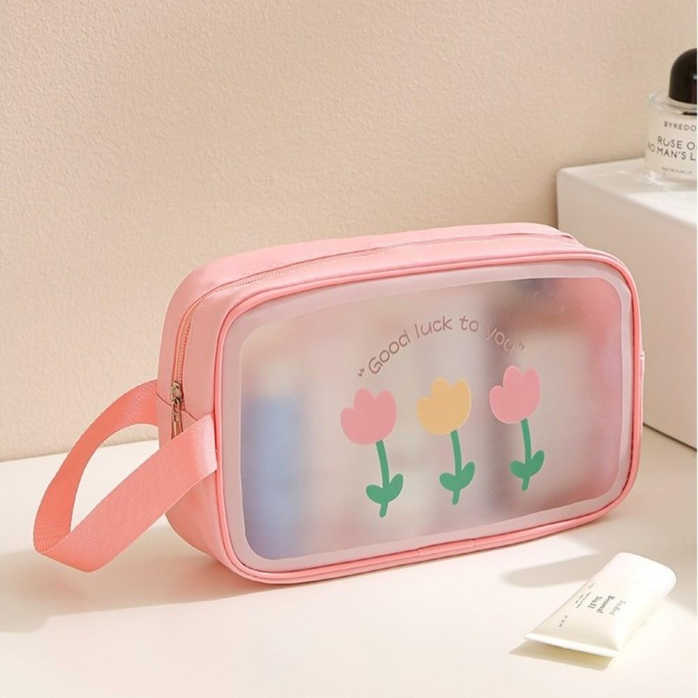 Cute PVC Cartoon Cosmetic Bag Large Capacity Swimming Beach Bag Toiletry Storage Bag Translucent Waterproof Travel Makeup Bag