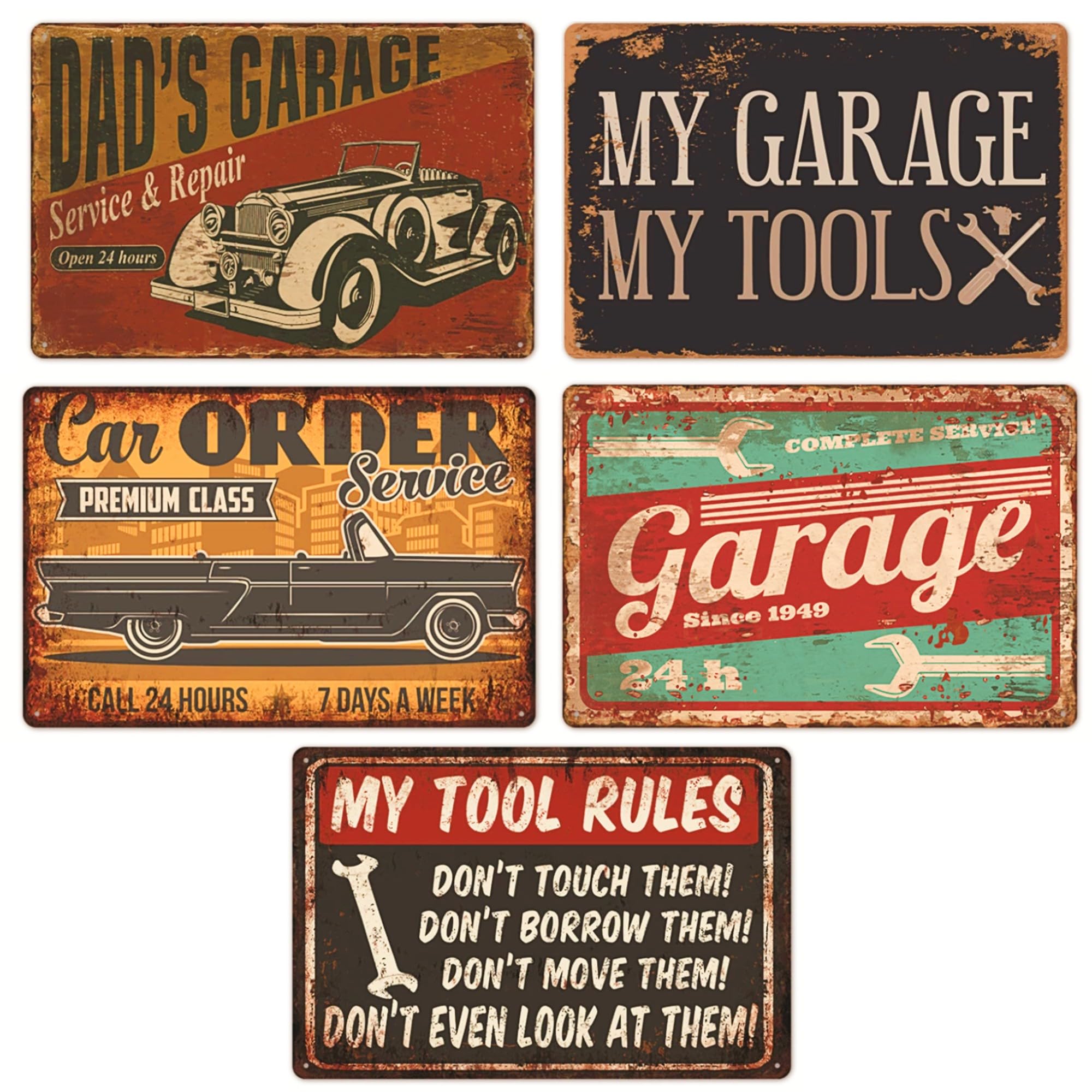 

merrytime Tin Set of American Retro Classic Vintage Sign Masculine West Coast DIY A for American Car Enthusiasts Signs, 5, Garage, Car, Car, Plates,
