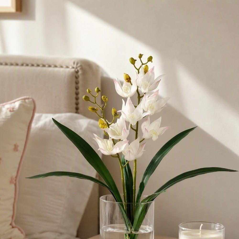 with Leaves Artificial Orchid Flower Branch Artificial Cymbidium Faux Flowers  Wedding Decor